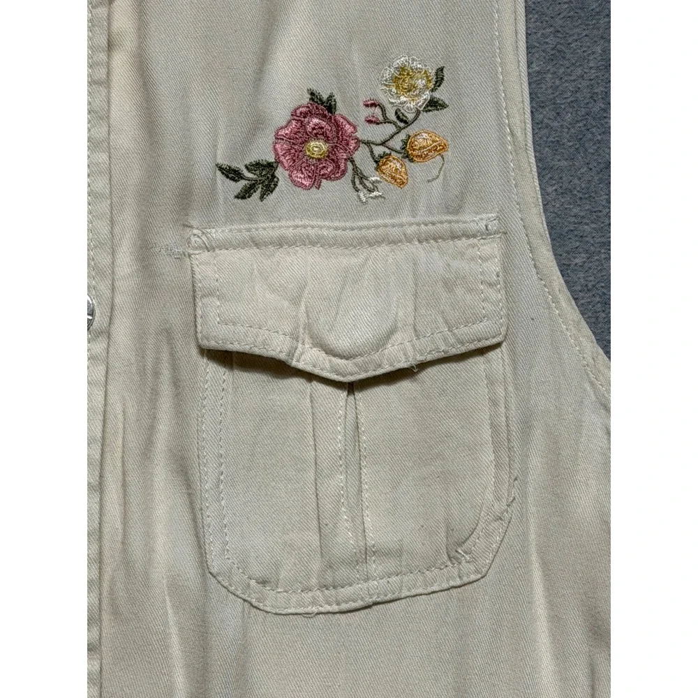 Ashley by 26 International Cream Floral Embroidered Utility Vest‎ XL Downtown